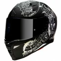 MT Helmets Casque De Moto Intégral Mt Helmet REVENGE 2 Skull & Roses A1 Matt Black