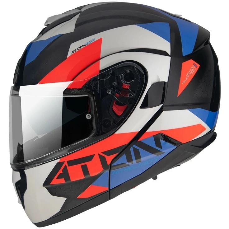 MT Helmets Casque De Moto Modulaire Approuvé P / J Mt Casque ATOM Sv W17 A7 Blanc Bleu Rouge Brillant 5 MT Helmets Casque De Moto Modulaire Approuvé P / J Mt Casque ATOM Sv W17 A7 Blanc Bleu Rouge Brillant – Image 3
