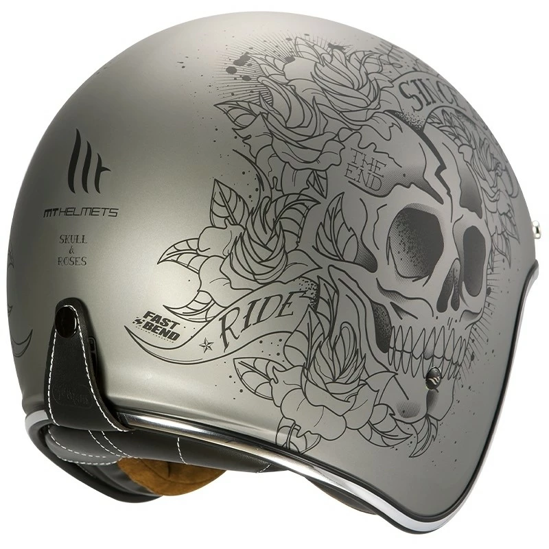 MT Helmets Casque Jet Vintage MT Casques Le Mans SV 2 Skull & Roses A2 Gris Mat 5 MT Helmets Casque Jet Vintage MT Casques Le Mans SV 2 Skull & Roses A2 Gris Mat – Image 3