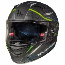 MT Helmets Casque Moto Intégral MT Casques KRE SV Double Visor Fibre Intrepid C1 Noir Vert Fluo Mat