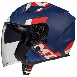 MT Helmets Casque Moto Jet Double Visor MT Casques AVENUE SV SIDEWAY J0 Bleu Mat Blanc